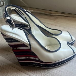 Dolce & Gabbana White and Navy Wedge Sandals